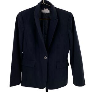 Tahari Women 6 Pinstripe Single Button Blazer Black Career Academia Professional